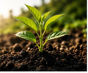 Plant growing in biochar soil